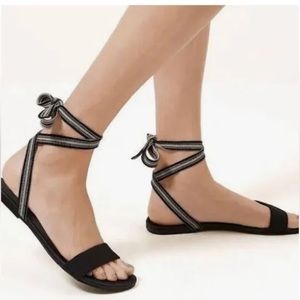 Rothy’s The Wrap Ankle Wrap Sandals in Black